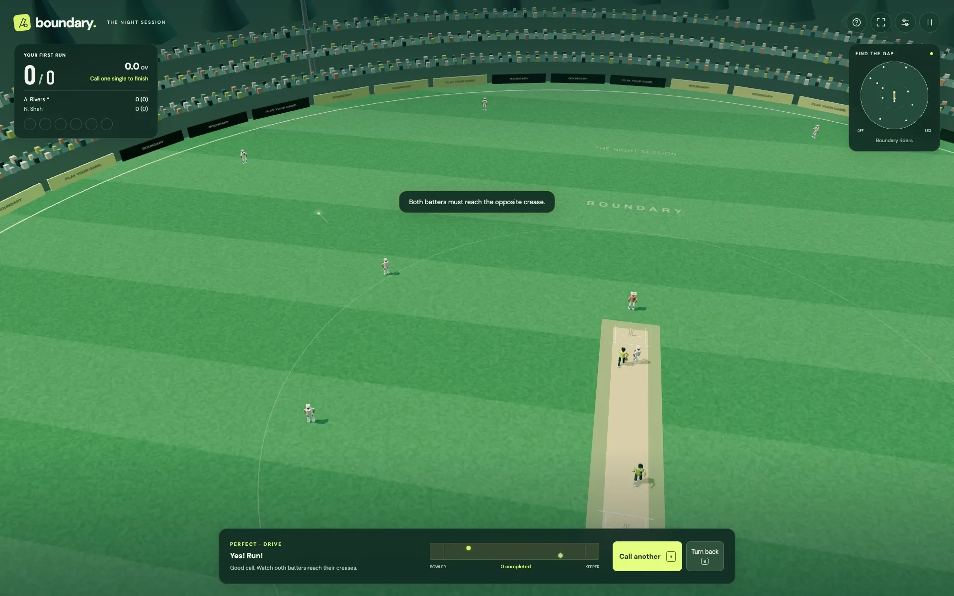Boundary follows a drive across the outfield as both batters run between the wickets.