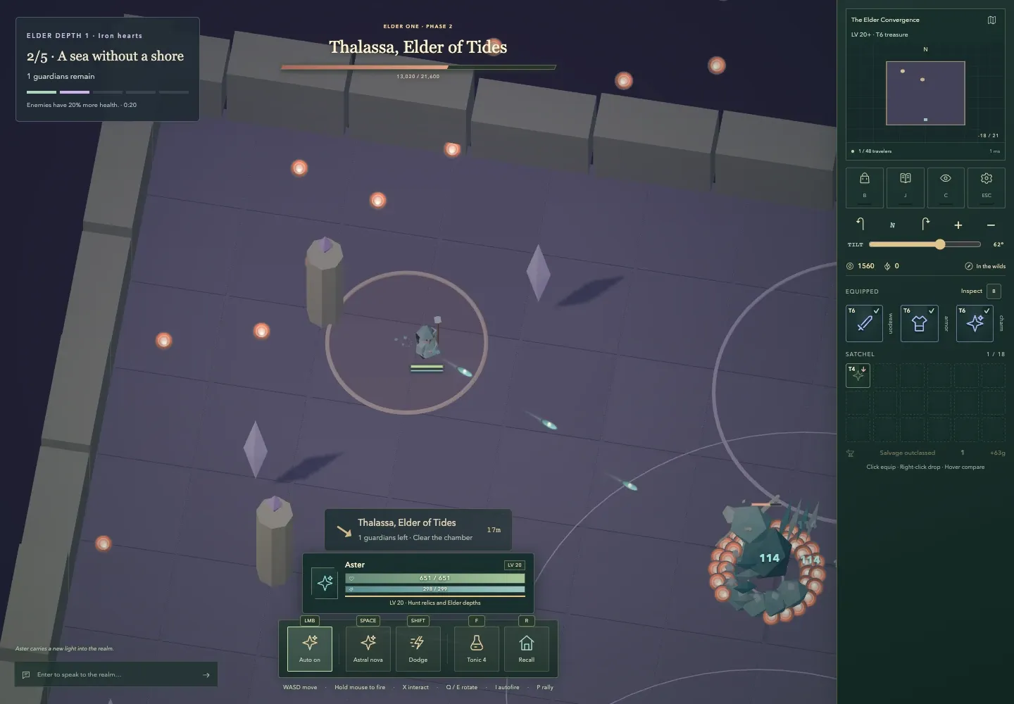 Thalassa’s second phase in the Elder Convergence, with actual 3D projectiles and timed floor attacks.