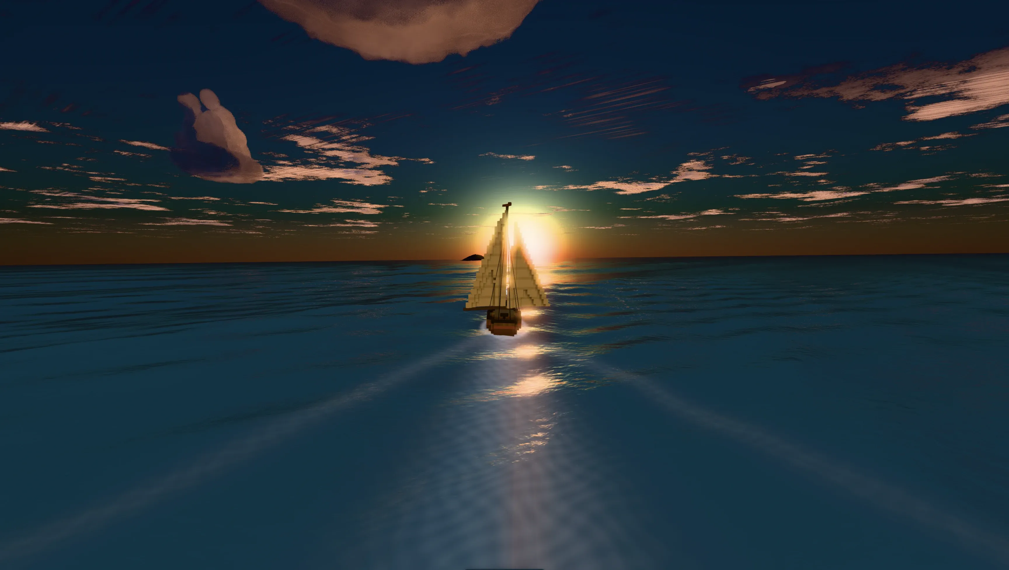 A sailboat beneath a rising sun, with a warm path of light across the ocean in Saltline.