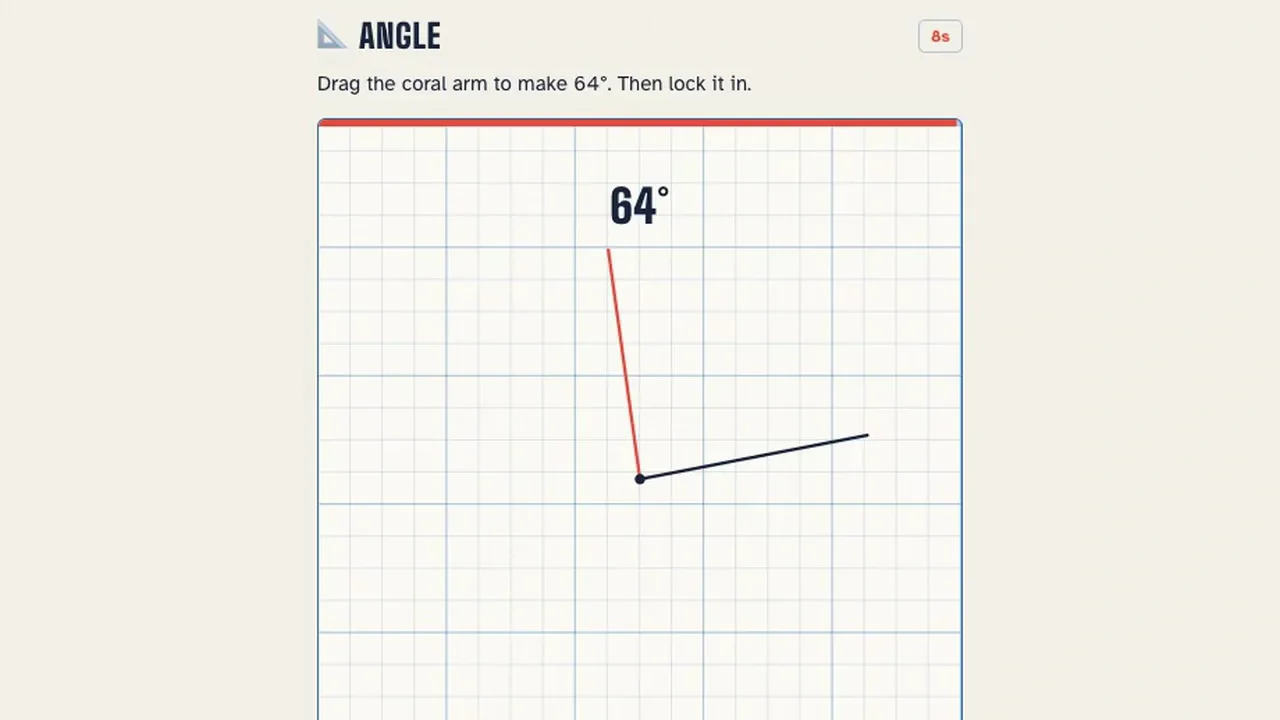 The Angle challenge in Eyeshot, with a coral arm and a 64-degree target.